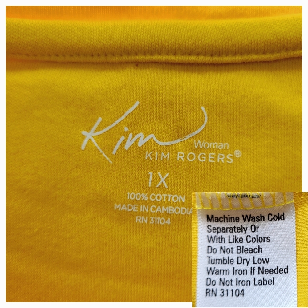 KIM ROGERS Plus Size Short Sleeve Tee | Yellow | Size 1X or 16/18W - Picture 6 of 6